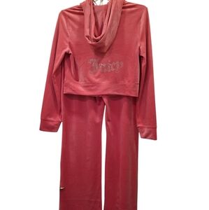 Juicy Couture Rose Pink Velour Track Pants & Hoodie Set